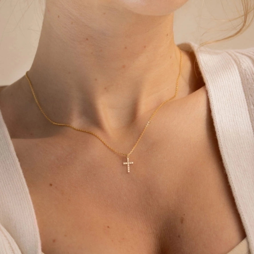 Gold Cross with Zircon