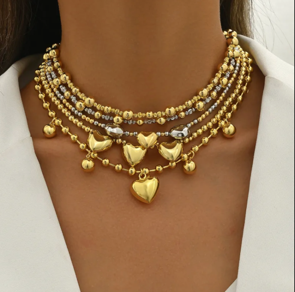 Silver and Gold Beads Necklace